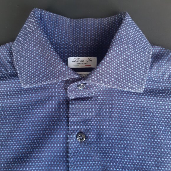 Linea In SZ 15 Slim Fit Woven Blue Button Up Non-Iron Men's Shirt - Picture 9 of 14